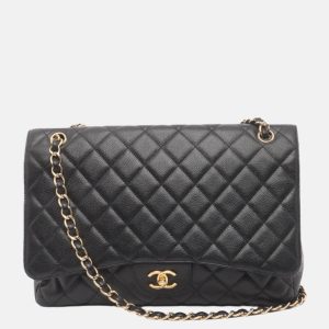 Chanel Classic Flap Maxi 2009 Black Caviar Leather Single Flap with Gold Hardware
