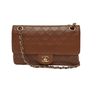 Chanel Classic Flap Vintage Medium Tan Brown Lambskin Leather 24k Gold Hardware