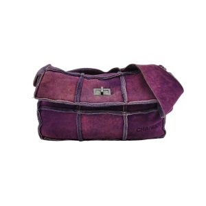 Chanel 2.55 Flap Vintage Chocolate Bar Purple Suede Crossbody Messenger Bag
