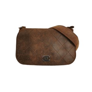 Chanel Paris-Edingburgh Highlander Messenger Bag Quilted Distressed Suede Leather Medium