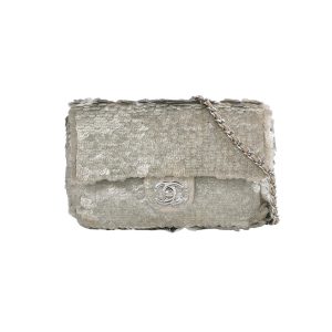 Chanel Paillette Flap Bag Rectangular Mini Glitter Sequins Silver