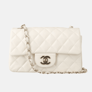 Chanel Classic Flap Rectangular Mini White Lambskin Silver Hardware, 2017