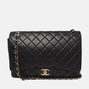 Chanel Classic Flap Maxi Black Lambskin Leather Double Flap with Gold Hardware, 2014-2015
