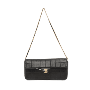 Chanel East West Chocolate Bar Black Leather Blue Interior