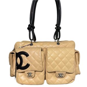 Chanel Cambon Multi-pocket Ligne Reporter Bag Large Beige Calfskin Leather