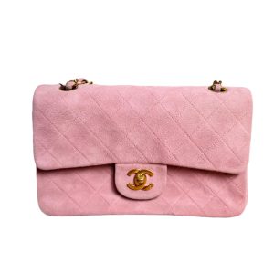 Chanel Classic Flap Vintage Small Pink Suede Leather with 24k Gold HW, 1991-1994