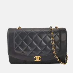 Chanel Diana CC Flap Bag 1994 Vintage Black Lambskin Leather with 24k Gold Hardware