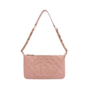 Chanel Clutch Shoulder Bag Pink Caviar Leather Gold Hardware