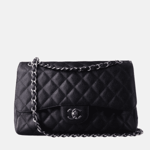 Chanel Classic Flap Jumbo 2010 Black Caviar Leather Double Flap with Silver Hardware