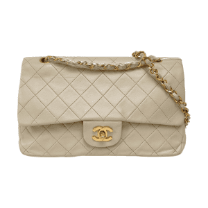 Chanel Classic Flap Medium Light Beige Lambskin Leather with Gold Hardware 1991-1994