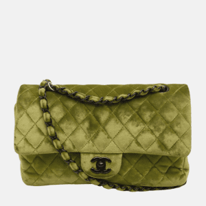 Chanel Classic Flap Medium Green Velvet Black Hardware, 2014-2015