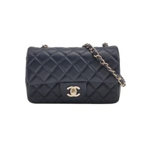 Chanel Classic Flap Mini Rectangular Navy Lambskin Leather Gold Hardware, 2020