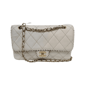 Chanel Classic Flap Medium Happy Stitch White Leather with Contrast Black Trim, 2003-04