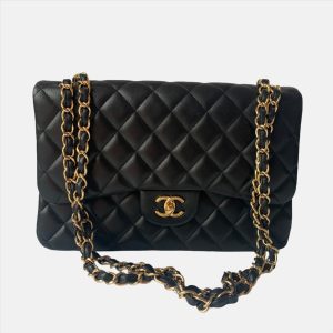 Chanel Classic Flap Jumbo 2012 Black Lambskin Leather Double Flap with Gold Hardware