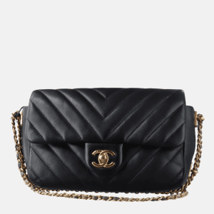 Chanel Classic Flap Mini Chevron Quilted Chain Around Mini Rectangular Flap Black, 2018