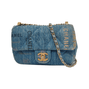 Chanel Classic Flap Mini Rectangular Blue Denim Jeans Gold Hardware Microchip