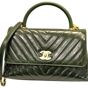 Chanel Calfskin Coco Chevron Quilted Top Handle Bag