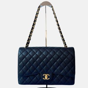 Chanel Classic Flap Maxi Black Caviar Leather Double Flap with Gold Hardware, 2014-2015
