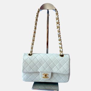Chanel Classic Flap Vintage 1995 White Lambskin Leather with 24k Gold Hardware