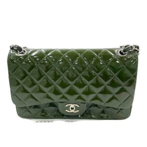 Chanel Classic Flap Jumbo Large Green Patent Leather Silver Hardware