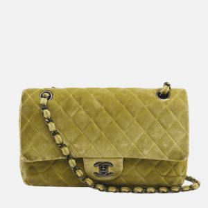 Chanel Classic Flap Medium Green Velvet Black Hardware, 2014-2015