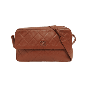Chanel Camera Crossbody Bag Large Tan Brown Cognac Caviar Leather Gold Hardware 1994-1996