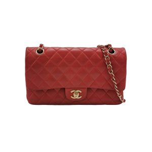 Chanel Classic Flap Red Lambskin Leather Double Flap Gold Hardware