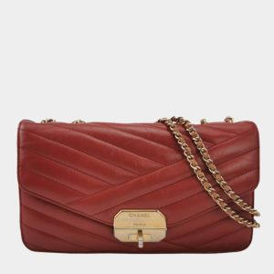 Chanel Gabrielle Flap Bag 2011-2012 Chevron Leather Medium Red Shoulder Bag