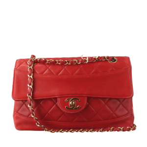Chanel Classic Flap Vintage 1989 Red Lambskin Leather with 24k Gold Hardware