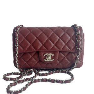 Chanel Classic Flap Rectangular Mini Burgundy Caviar Leather Silver Hardware
