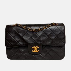 Chanel Classic Flap Small Dark Chocolate Brown Lambskin Leather with 24k Gold Hardware, 1994-1996