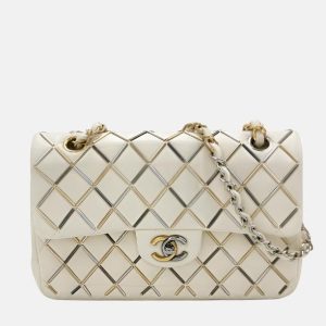 Chanel Classic Flap Small White Leather and Gilt and Silver Hardware, 2020-2021