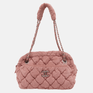 Chanel Nylon Bubble Striped Quilt Accordion Flap Bag Pink, 2009-2010