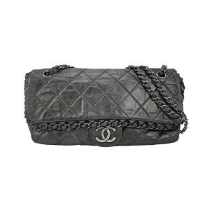 Chanel Chain Me Chain Around Medium Flap Bag Shiny Black Calfskin Leather, 2012