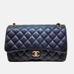 Chanel Classic Flap Jumbo Black Lambskin Leather Double Flap Gold Hardware, 2011-2012