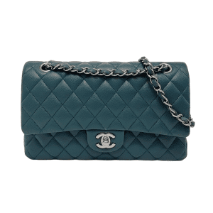 Chanel Classic Flap Medium Teal Green Caviar Leather with Silver Hardware