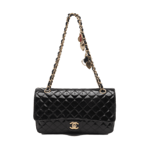 Chanel Classic Flap Medium Black Patent Leather Gold HW Seasonal Chain