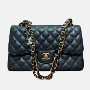 Chanel Classic Flap Jumbo Black Caviar Leather Double Flap with Gold Hardware, 2015-2016