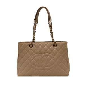 Chanel GST Grand Shopping Tote Beige Caviar Leather PM Gold Hardware