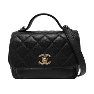 Chanel Business Affinity Small Black Caviar Leather Top Handle Crossbody Bag