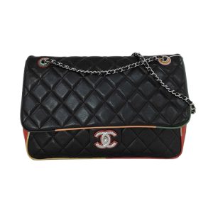 Chanel Cuba Color Jumbo Quilted Leather Single Flap Bag Black with Multicolor Trim 2017