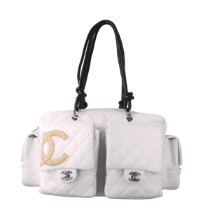 Chanel Cambon Multi-pocket Ligne Reporter Bag Large White Calfskin Leather