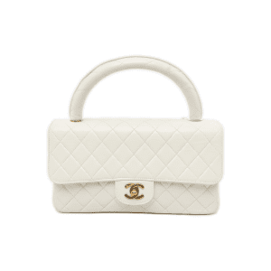 Chanel Kelly Parent Top Handle Flap Bag Medium White Lambskin Leather Gold Hardware 1991-1994