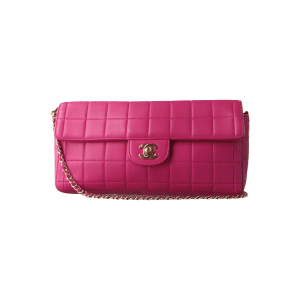 Chanel East West Chocolate Bar Fuchsia Pink Leather 24k Gold hardware