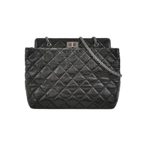 Chanel 2.55 Black Shiny Calfskin leather Tote Bag