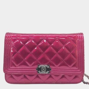 Chanel Boy WOC Wallet on Chain Half Flap 2014 Electric Fuchsia Pink Patent Leather