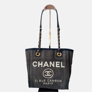 Chanel North South Deauville Tote Small Navy Denim Top Handle Shoulder Bag, 2012-2013