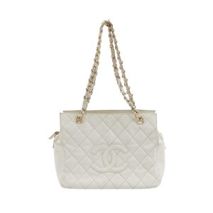 Chanel PST Petite Shopping Tote 2002 White Caviar Leather Chain Bag