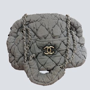 Chanel Nylon Bubble Striped Quilt Accordion Flap Bag Blue, 2009-2010