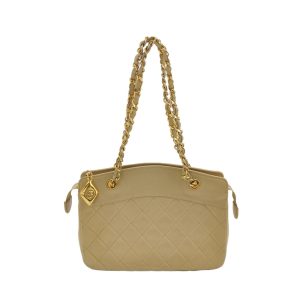 Chanel Off White Small Leather Shoulder Bag with Metalasse Chain